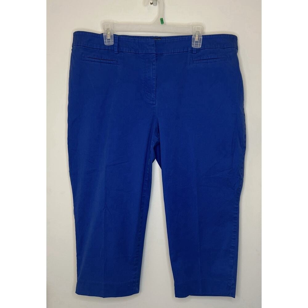TALBOTS Woman Petites Blue Solid Capris Crop Pants Stretch Pockets Womens 20WP
